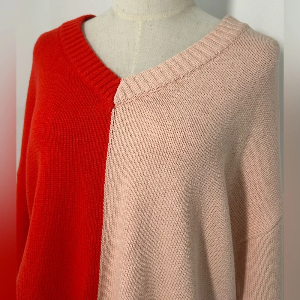 Kerri  Rosenthal x Anthro Red and Pink V-Neck Sweater - Picture 4 of 7